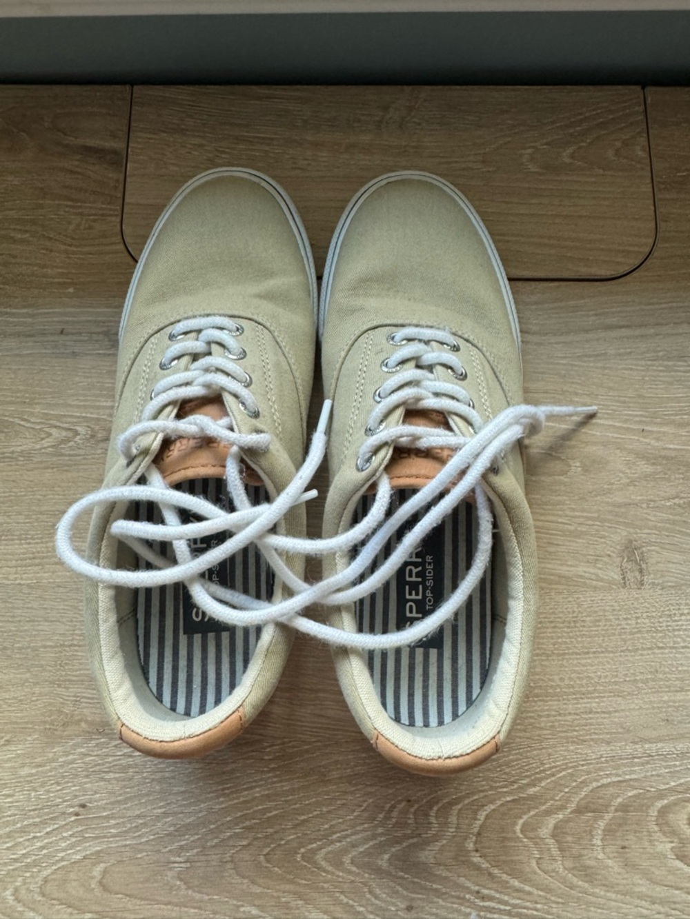 Sperry Men’s Canvas Sneakers in Light Tan with White Laces